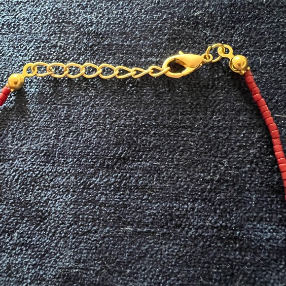 Turkish gold and red beaded anklet with eye charm - Picture 3 of 4